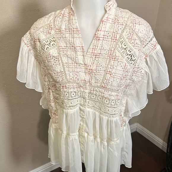 Size Small Anthropologie Boho Lace Peplum Top – Ivory/Cream box 4 - Picture 2 of 13